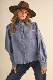 Needlepoint Junction Blanket Stitch Denim Shirt in Bright Blue, photo 2