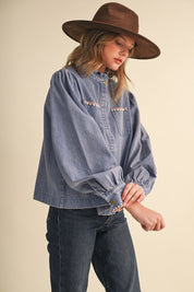 Needlepoint Junction Blanket Stitch Denim Shirt in Bright Blue, photo 4