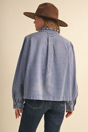 Needlepoint Junction Blanket Stitch Denim Shirt in Bright Blue, photo 6