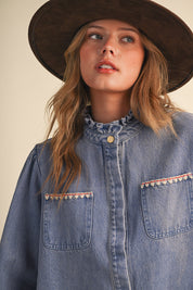 Needlepoint Junction Blanket Stitch Denim Shirt in Bright Blue, photo 7