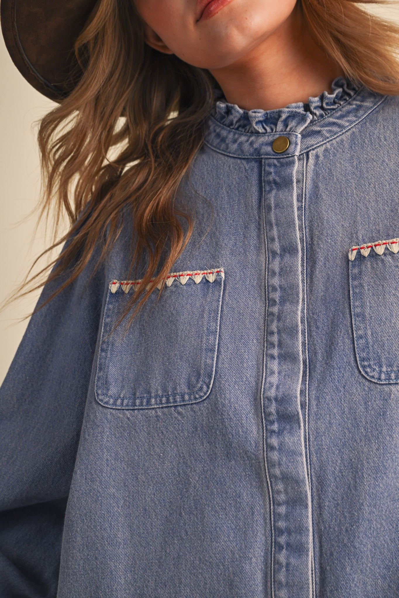 Needlepoint Junction Blanket Stitch Denim Shirt in Bright Blue, photo 8