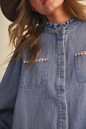 Needlepoint Junction Blanket Stitch Denim Shirt in Bright Blue, photo 8