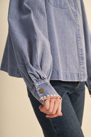 Needlepoint Junction Blanket Stitch Denim Shirt in Bright Blue, photo 9