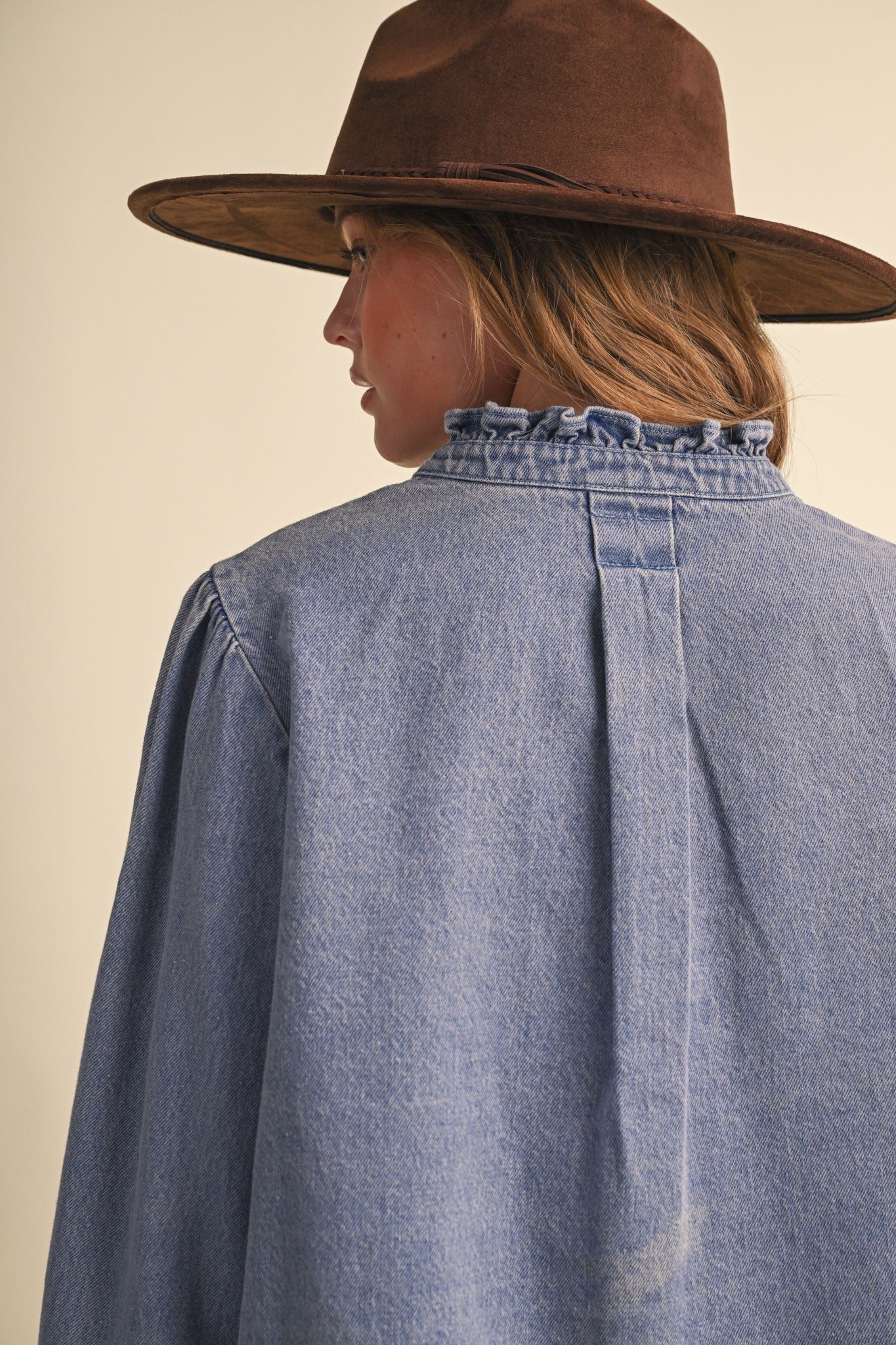 Needlepoint Junction Blanket Stitch Denim Shirt in Bright Blue, photo 10