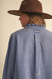 Needlepoint Junction Blanket Stitch Denim Shirt in Bright Blue, photo 10