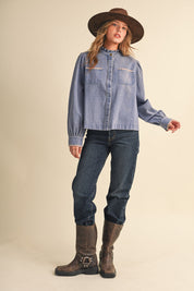 Needlepoint Junction Blanket Stitch Denim Shirt in Bright Blue, photo 11