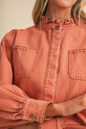 Needlepoint Junction Blanket Stitch Denim Shirt in Terra Cotta, photo 4