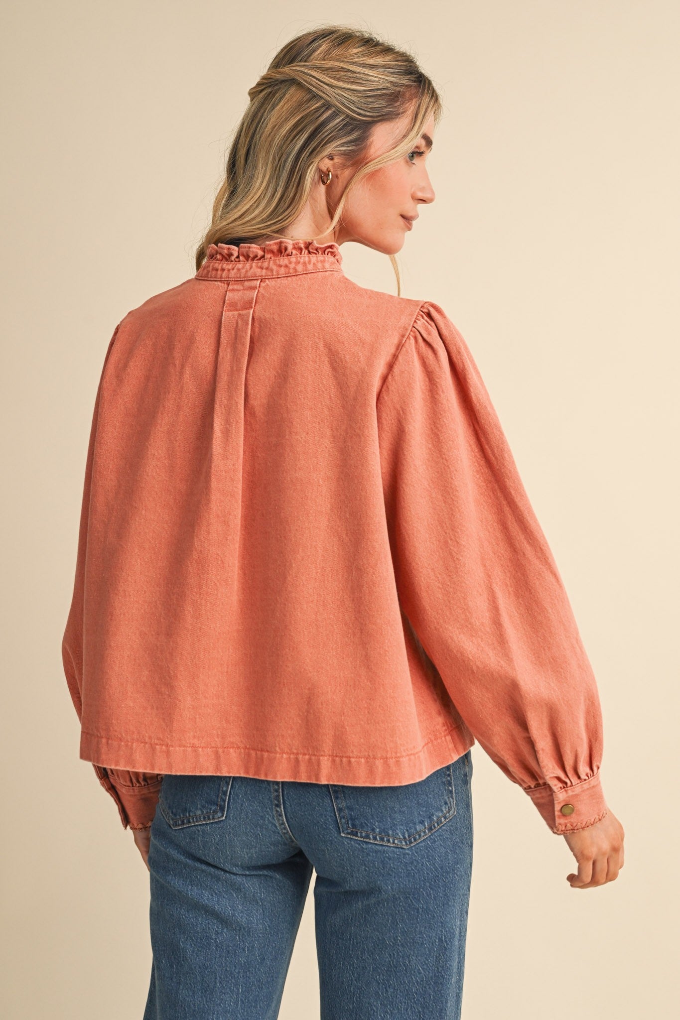 Needlepoint Junction Blanket Stitch Denim Shirt in Terra Cotta, photo 8