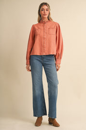 Needlepoint Junction Blanket Stitch Denim Shirt in Terra Cotta, photo 9