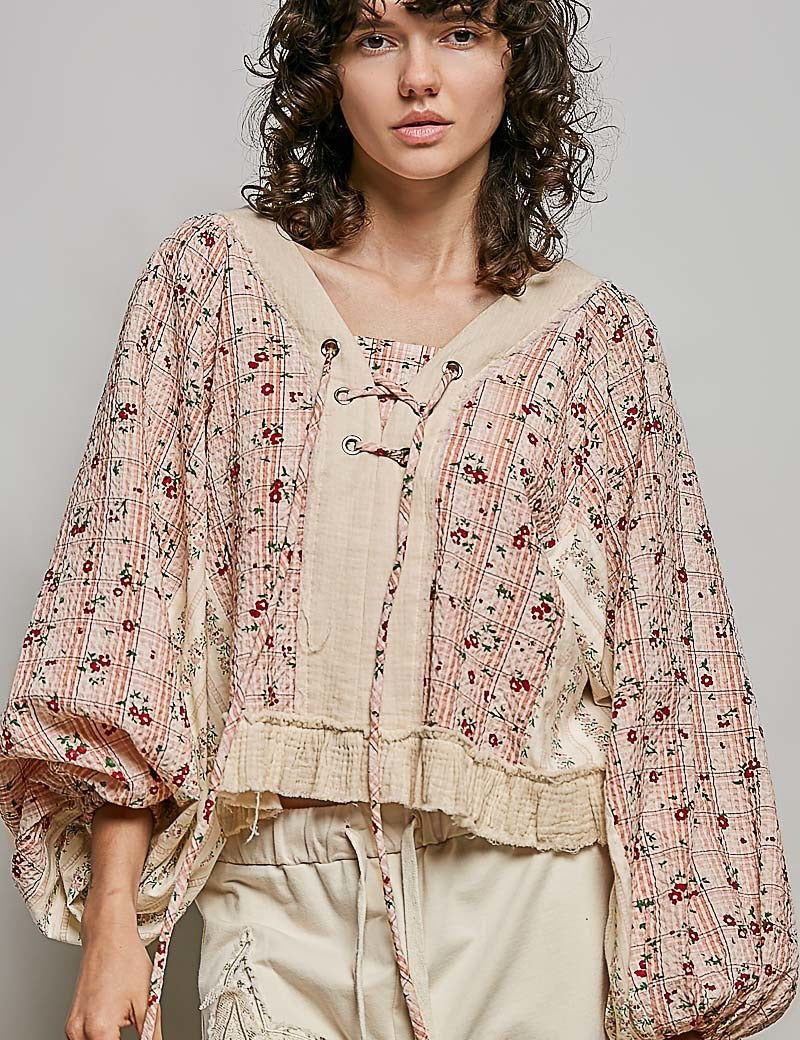 Nell Lace-Up Patchwork Top - Westly