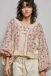 Nell Lace-Up Patchwork Top - Westly