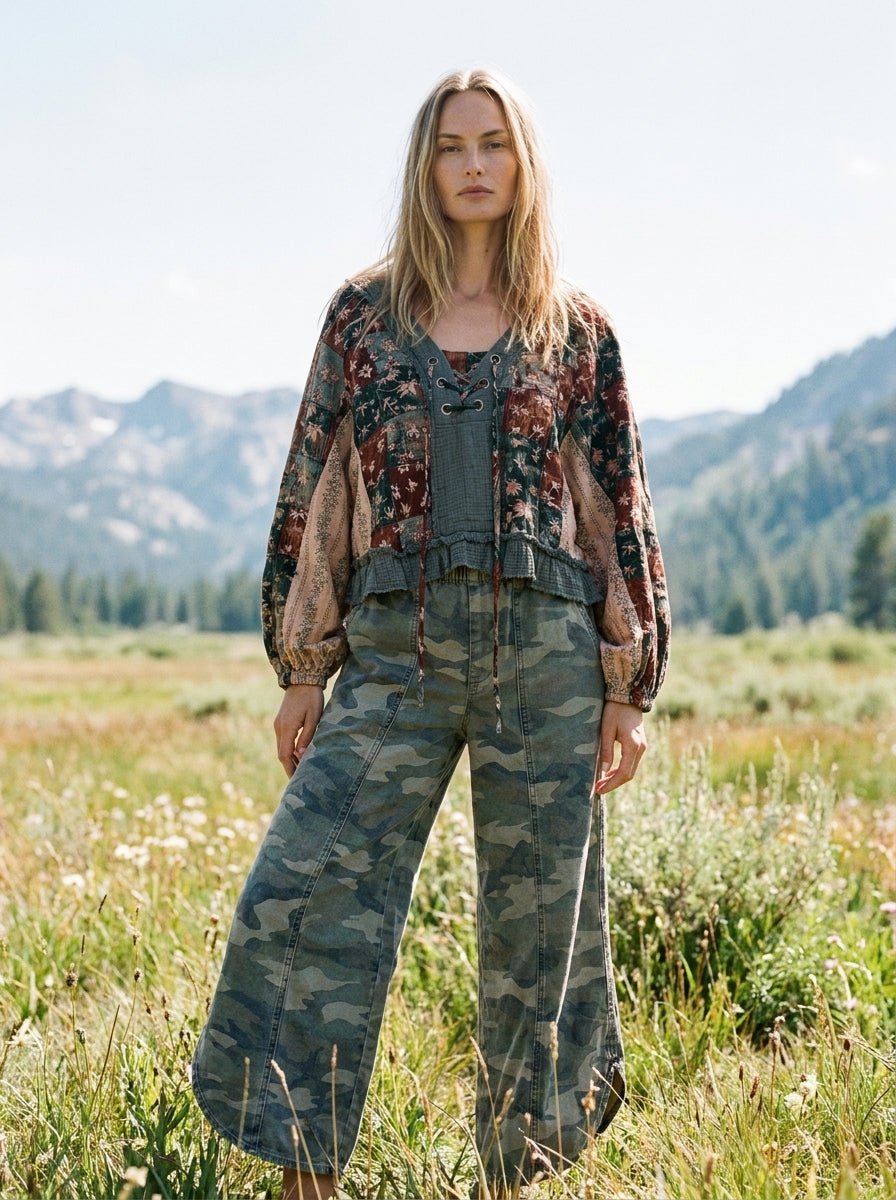 Nell Lace-Up Patchwork Top - Westly