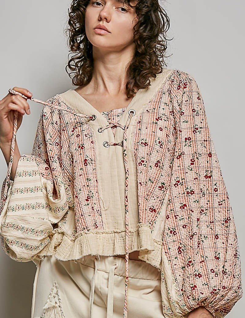 Nell Lace-Up Patchwork Top - Westly