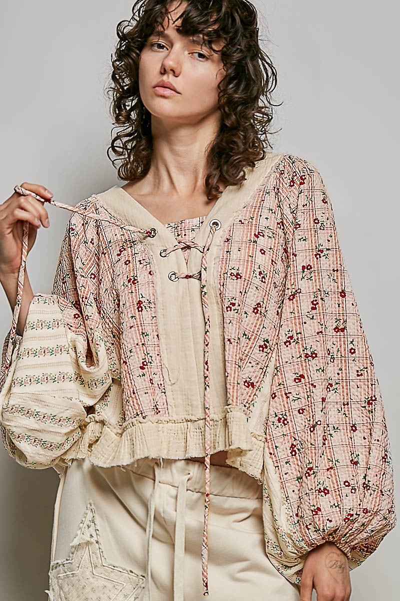 Nell Lace-Up Patchwork Top - Westly