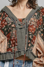 Nell Lace-Up Patchwork Top - Westly