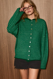 Nellie Rolled Hem Stripe Cardigan - Westly