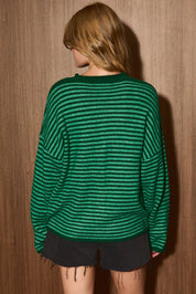 Nellie Rolled Hem Stripe Cardigan - Westly