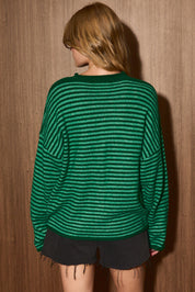 Nellie Rolled Hem Stripe Cardigan in Green Stripe — product photo 06