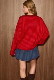 Nellie Rolled Hem Stripe Cardigan in Red Stripe — product photo 03