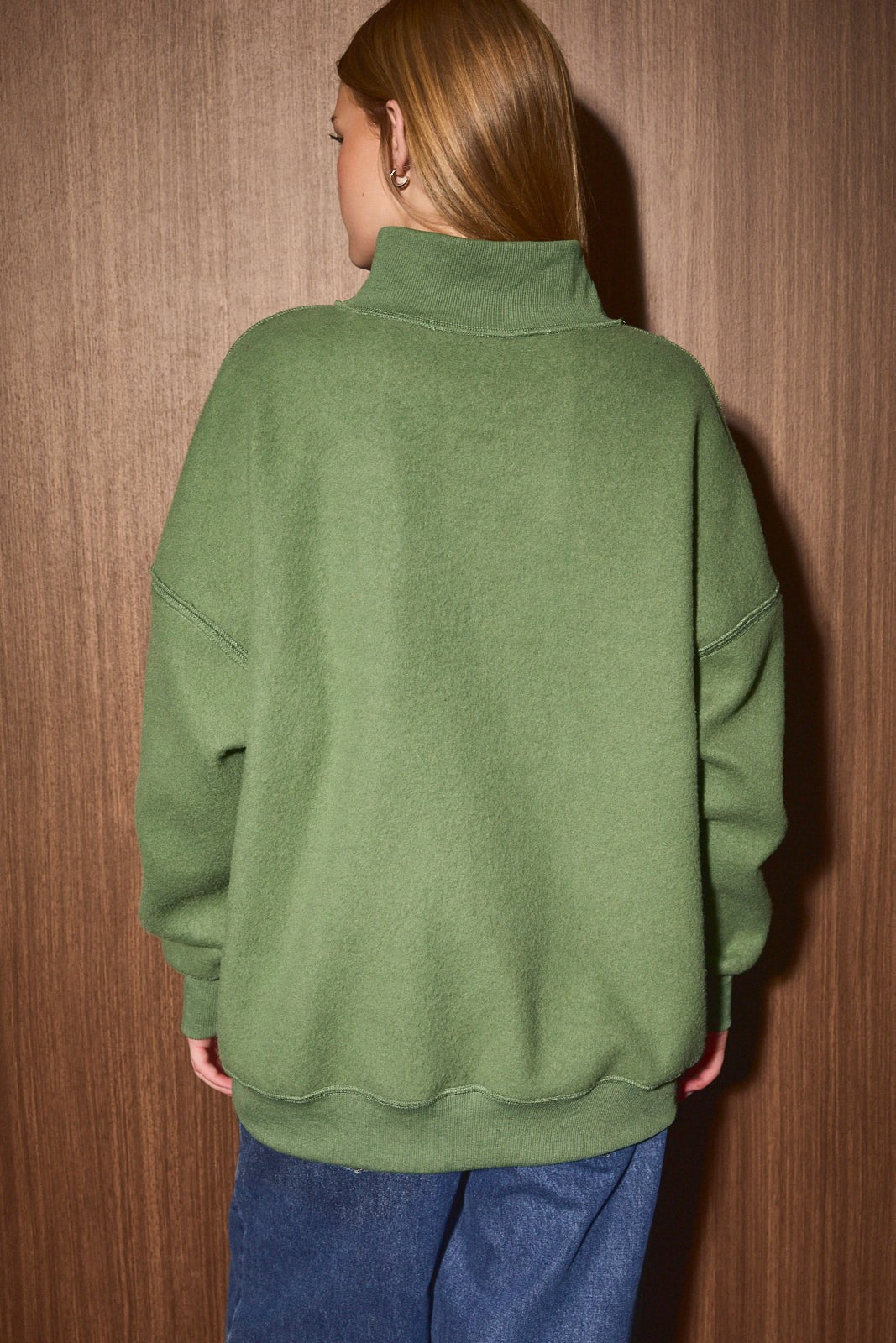 Nice List Reversible Mock Neck Sweatshirt in Dusty Green Wht Dot — product photo 04