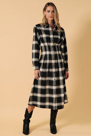 Nico Long Sleeve Pleated Button Down Shirt Midi Dress - Westly