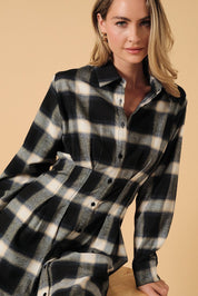 Nico Long Sleeve Pleated Button Down Shirt Midi Dress - Westly