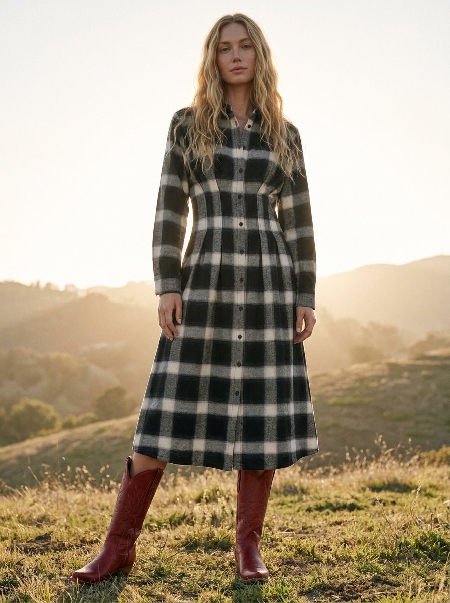 Nico Long Sleeve Pleated Button Down Shirt Midi Dress - Westly