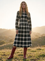 Nico Long Sleeve Pleated Button Down Shirt Midi Dress - Westly