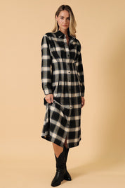 Nico Long Sleeve Pleated Button Down Shirt Midi Dress - Westly