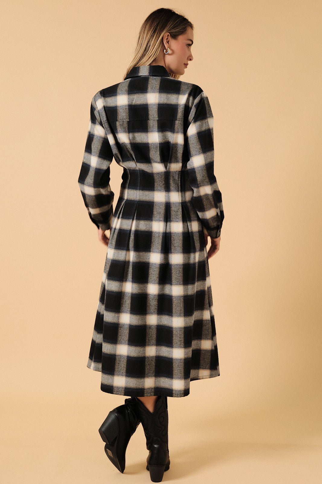 Nico Long Sleeve Pleated Button Down Shirt Midi Dress - Westly