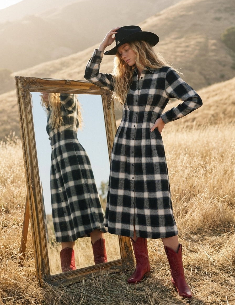 Nico Long Sleeve Pleated Button Down Shirt Midi Dress - Westly
