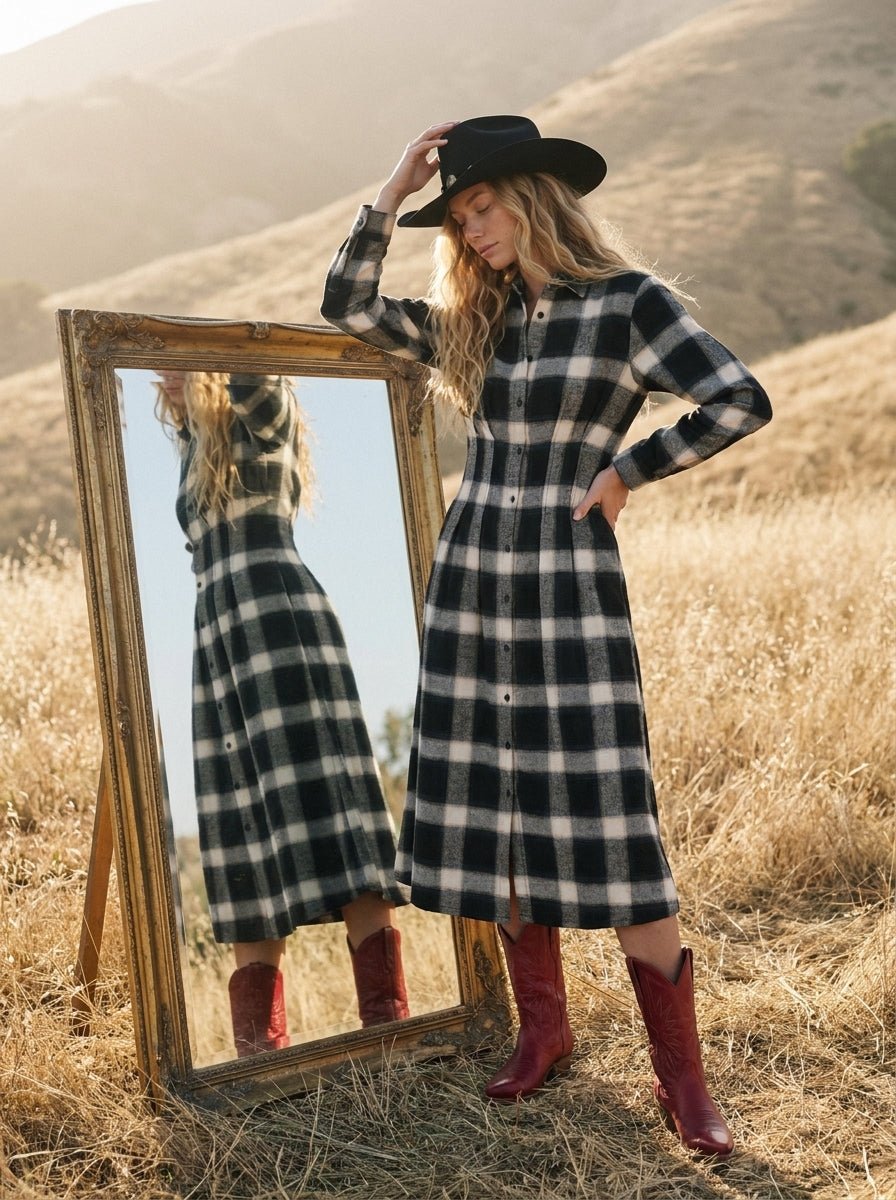 Nico Long Sleeve Pleated Button Down Shirt Midi Dress - Westly