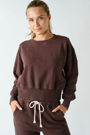 Night In Washed Rib-Trim Crop Sweatshirt in Coffee Bean, photo 1