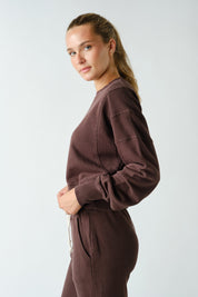 Night In Washed Rib-Trim Crop Sweatshirt in Coffee Bean, photo 3
