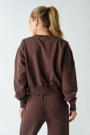Night In Washed Rib-Trim Crop Sweatshirt in Coffee Bean, photo 4