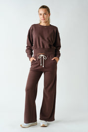 Night In Washed Rib-Trim Crop Sweatshirt in Coffee Bean, photo 5