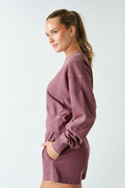 Night In Washed Rib-Trim Crop Sweatshirt in Rosewood, photo 3