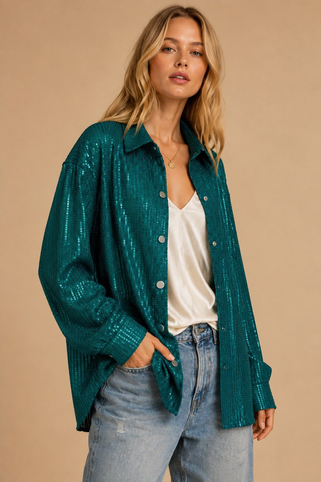 Night Moves Sequin Button-Down Shirt - Westly