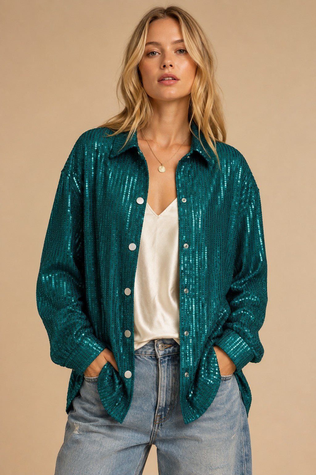 Night Moves Sequin Button-Down Shirt - Westly
