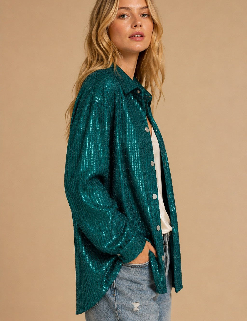 Night Moves Sequin Button-Down Shirt - Westly