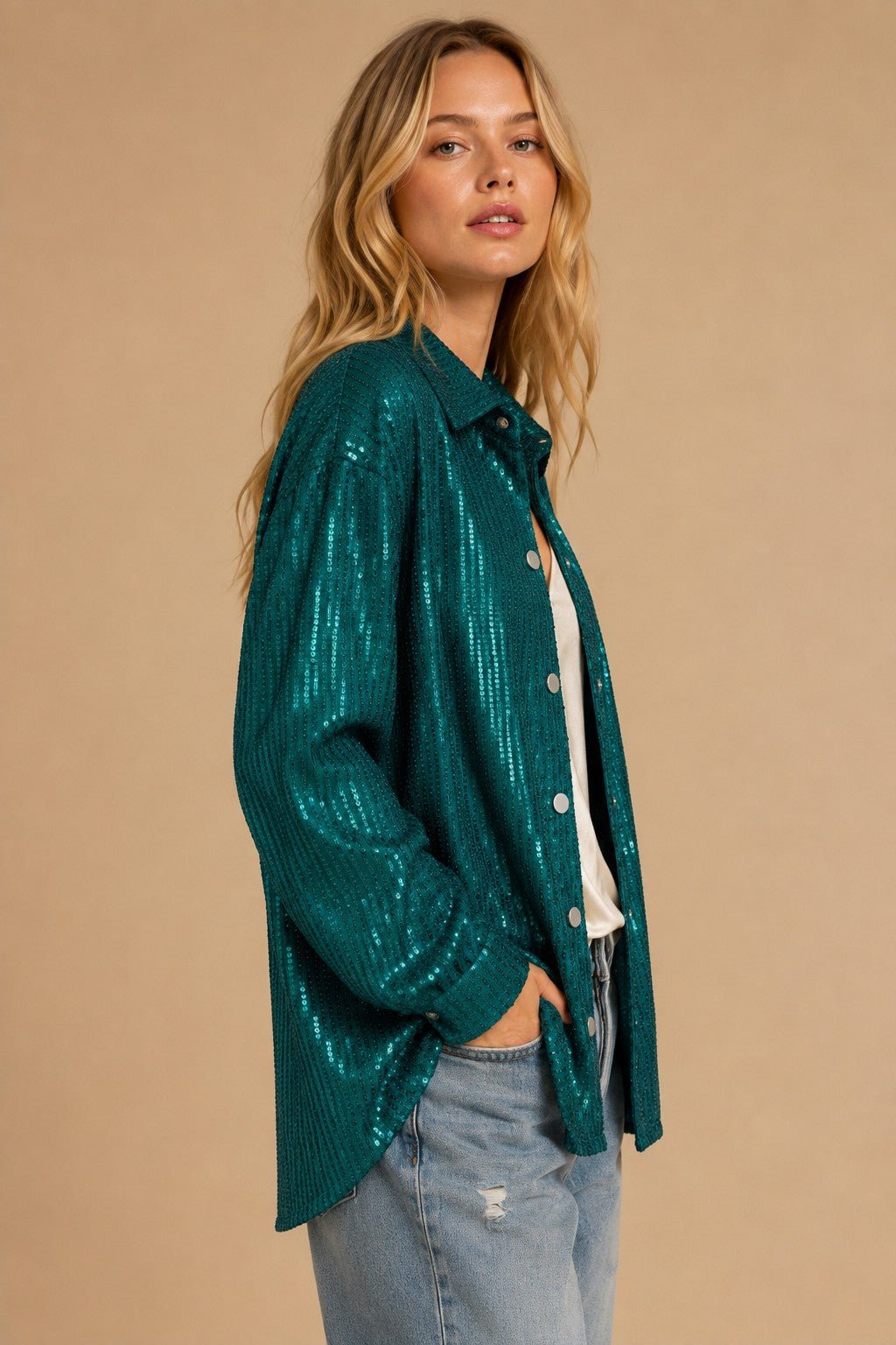 Night Moves Sequin Button-Down Shirt - Westly