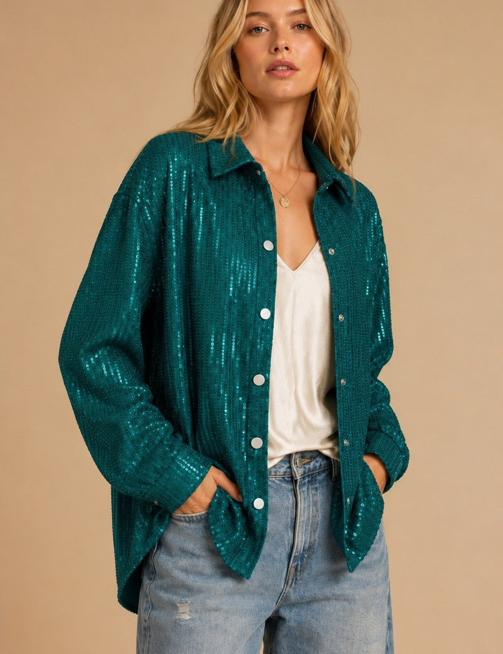 Night Moves Sequin Button-Down Shirt - Westly