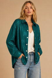 Night Moves Sequin Button-Down Shirt - Westly