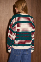 Nightcap Metallic Stripe Knit Sweater in Red Multi Stripe — product photo 02