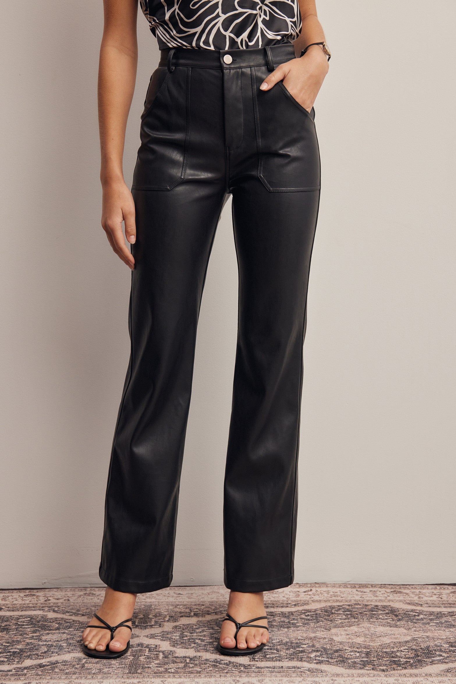 Nightfall Faux Leather Straight Leg Pants in Black, photo 1