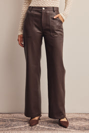 Nightfall Faux Leather Straight Leg Pants in Dark Brown, photo 1