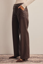 Nightfall Faux Leather Straight Leg Pants in Dark Brown, photo 5