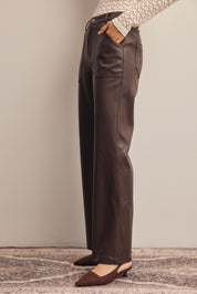 Nightfall Faux Leather Straight Leg Pants in Dark Brown, photo 6