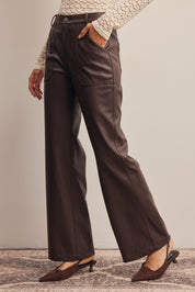 Nightfall Faux Leather Straight Leg Pants in Dark Brown, photo 7
