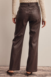 Nightfall Faux Leather Straight Leg Pants in Dark Brown, photo 8